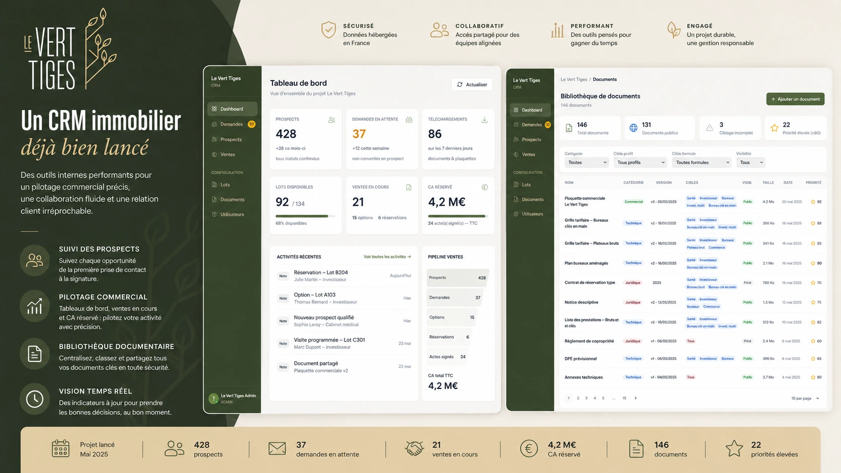 Le Vert Tiges — CRM de gestion des prospects