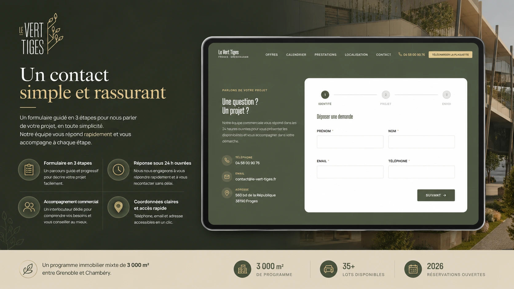 Le Vert Tiges — formulaire de contact et prise de leads